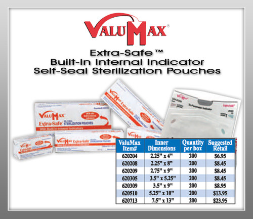 ValuMax® Extra-Safe™ Built-In Internal Indicator Self-Seal Sterilization Pouches