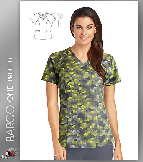 Barco One Digital Haze Print V-Neck Scrub Top