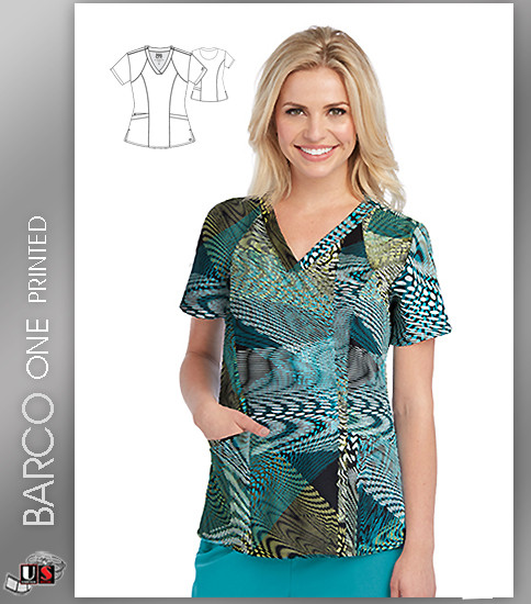 Barco One Sonic Wave Print V-Neck Scrub Top