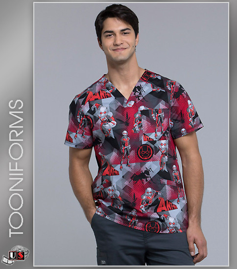 Cherokee Tooniforms Men's  Ant-Man Print V-Neck Top