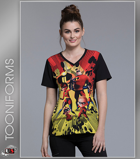 Cherokee Tooniforms Women's Incredibles II Time V-Neck Top