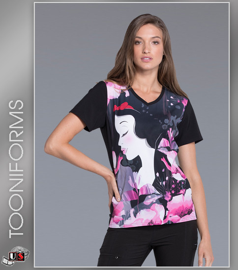 Cherokee Tooniforms Women's Rose Red Print V-Neck Top