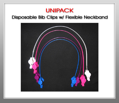 UNIPACK Disposable Bib Clips w/ Flexible Neckband