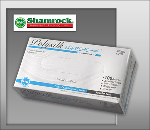 Shamrock Poly Silk Supreme Powder Free, Latex Examination Gloves – Smooth - 12000 Series - 100 Gloves / BOX