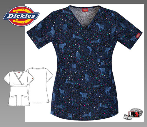 Dickies Printed Mock Wrap Top in Cat's All Folks!