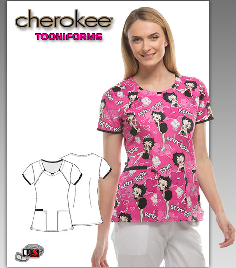 Cherokee Tooniforms Betty Boop All Eyes On Betty Round Neck Top