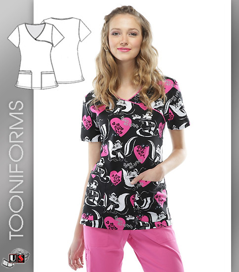 Cherokee Tooniforms Kisses Not Hisses Mock Wrap Top