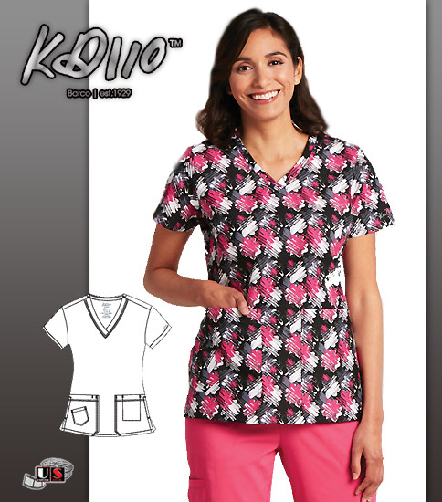 KD110 BY Barco Pop Art Two Pockets V-Neck Print Scrub Top