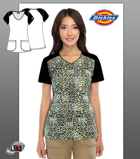 Dickies Printed Textured Cheetah V-Neck Top