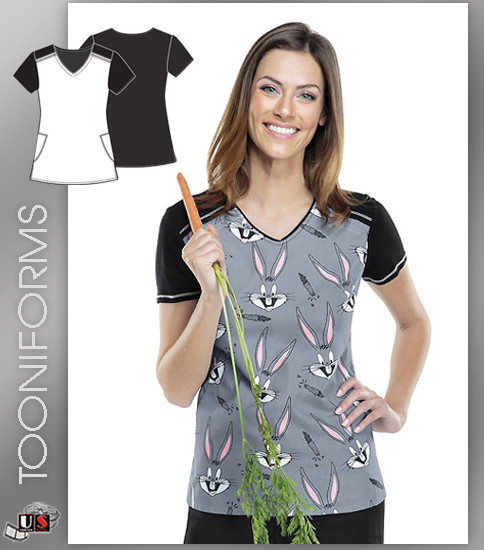 Cherokee Tooniforms Bugs Bunny Buggin' Out V-Neck Scrub Top