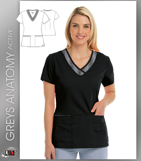 Greys Anatomy Active 3 Pocket Printed V-Neck Top