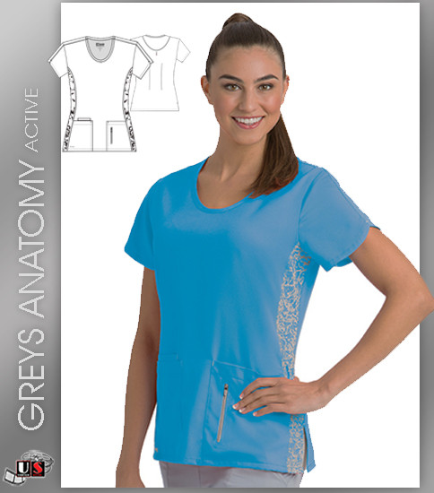 Greys Anatomy Active 4 Pocket Round Neck Top