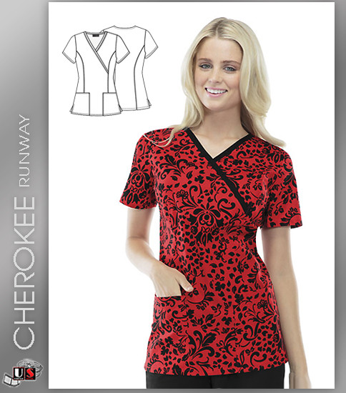 Cherokee Runway Butterfly Baroque Mock Wrap Top