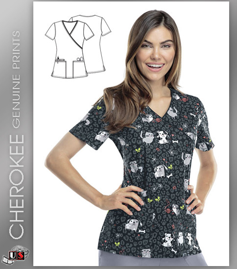 Cherokee Genuine Prints Furry Friends Mock Wrap Top