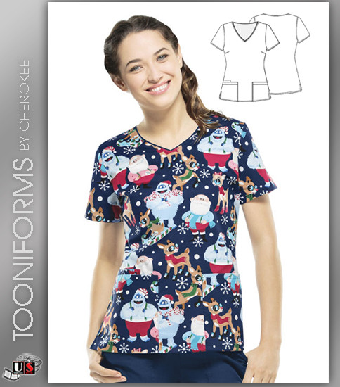 Cherokee Tooniforms Cool Rudolph V-Neck Top 