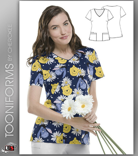 Cherokee Tooniforms Winnie The Pooh V-Neck Top