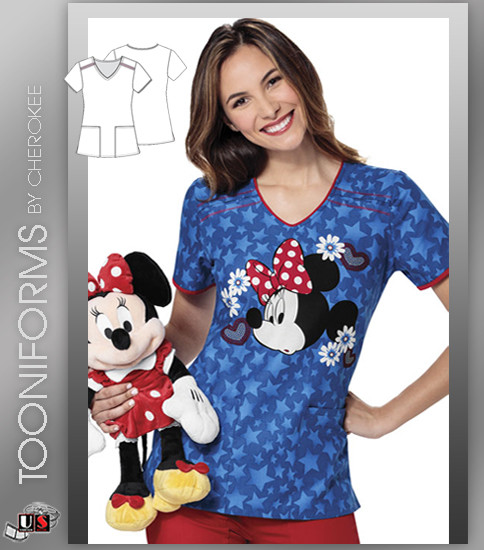 Cherokee Tooniforms in Disney Minnie Americana V-Neck Scrub Top