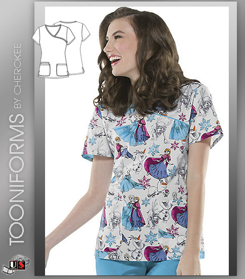 Cherokee Tooniforms in Frozen Party Mock Wrap Top
