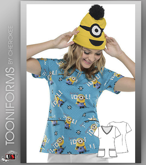 Cherokee Tooniforms Minions V-Neck Knit Panel Top