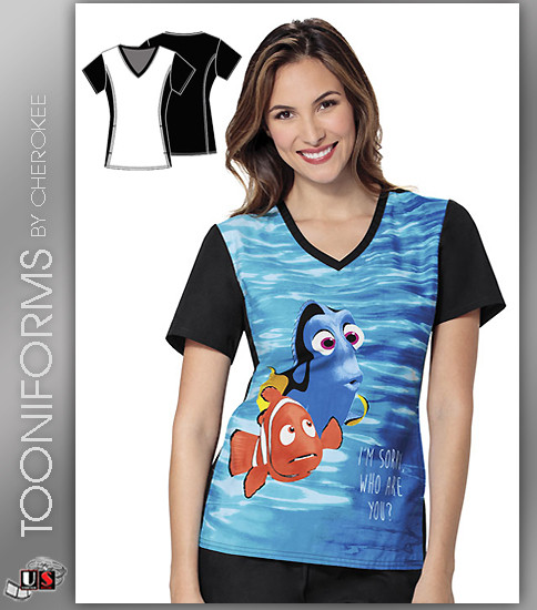 Cherokee Tooniforms Who Are You? V-Neck Knit Panel Top