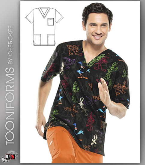 Cherokee Tooniforms Unisex in Super Genius V-Neck Top