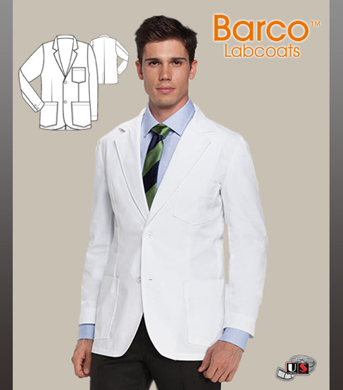 Barco Prima Men's Consultation Lab Coat with Three Mitre Pockets