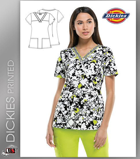 Dickies EDS Women's V-Neck Bloomy Days Ahead Print Scrub Top