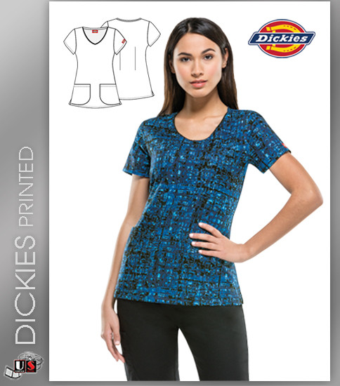 Dickies EDS Women's V-Neck Matrix My Day Print Scrub Top