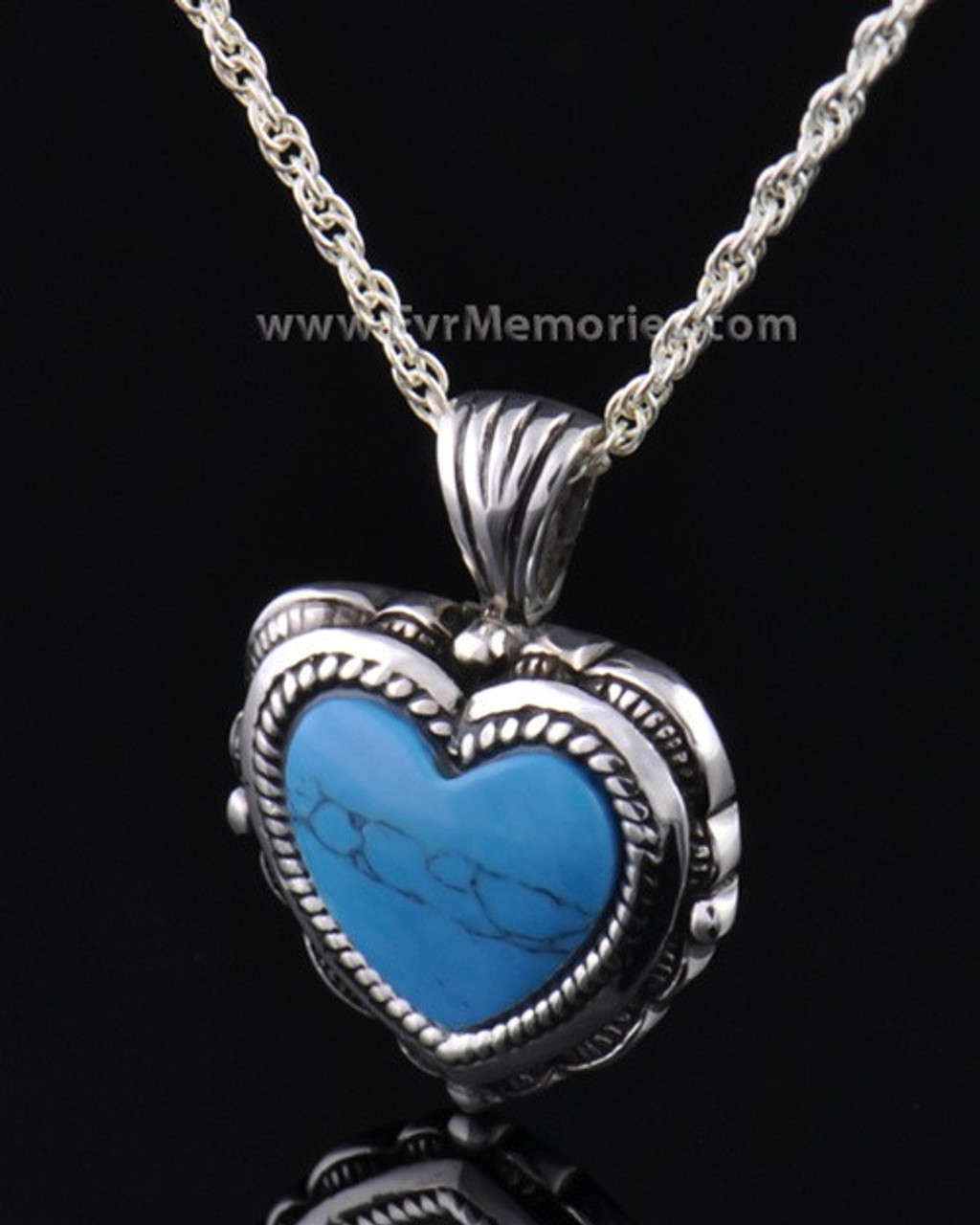 Sterling Silver Scrollwork and Chip Turquoise Heart Pendant 