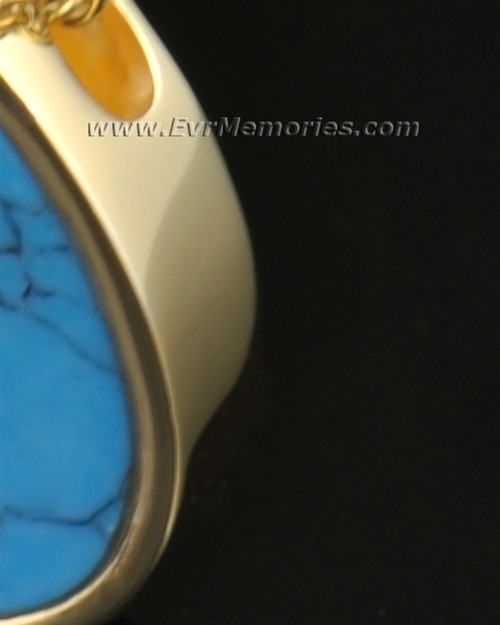 14k gold turquoise teardrop cremation pendant to hold ashes