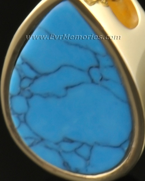 14k gold turquoise teardrop cremation pendant to hold ashes