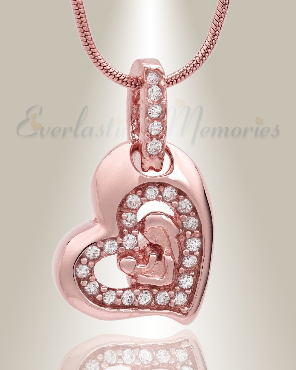 Rose Gold Cherish Cremation Jewelry and heart urn pendants
