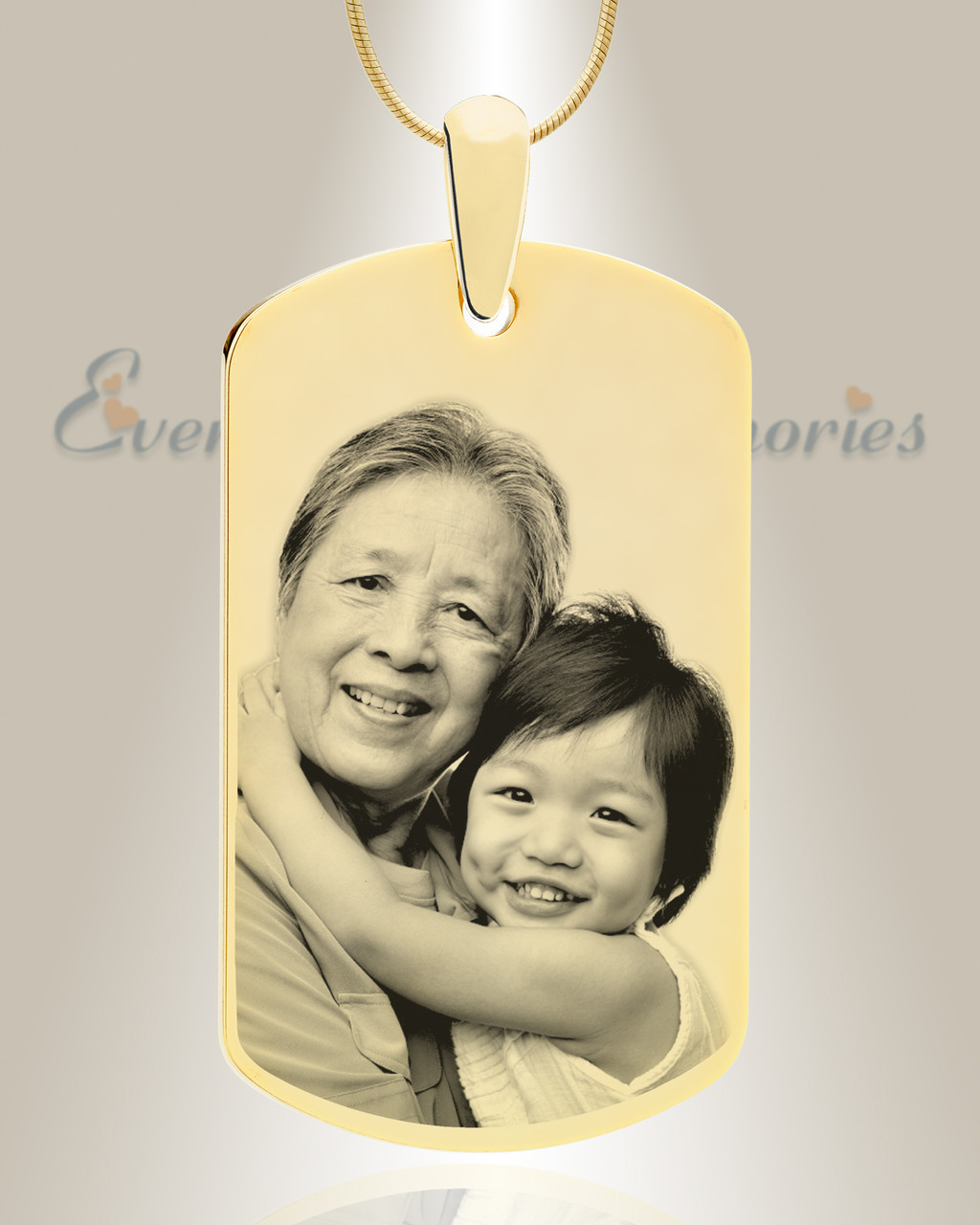 Large Dog Tag Photo Engraved Gold Plated Over Stainless Keepsake