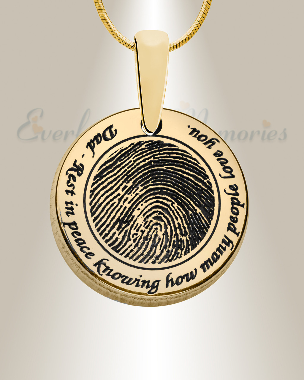 Solid 14k Gold Eternal Round Fingerprint Necklace, 14K Solid Gold
