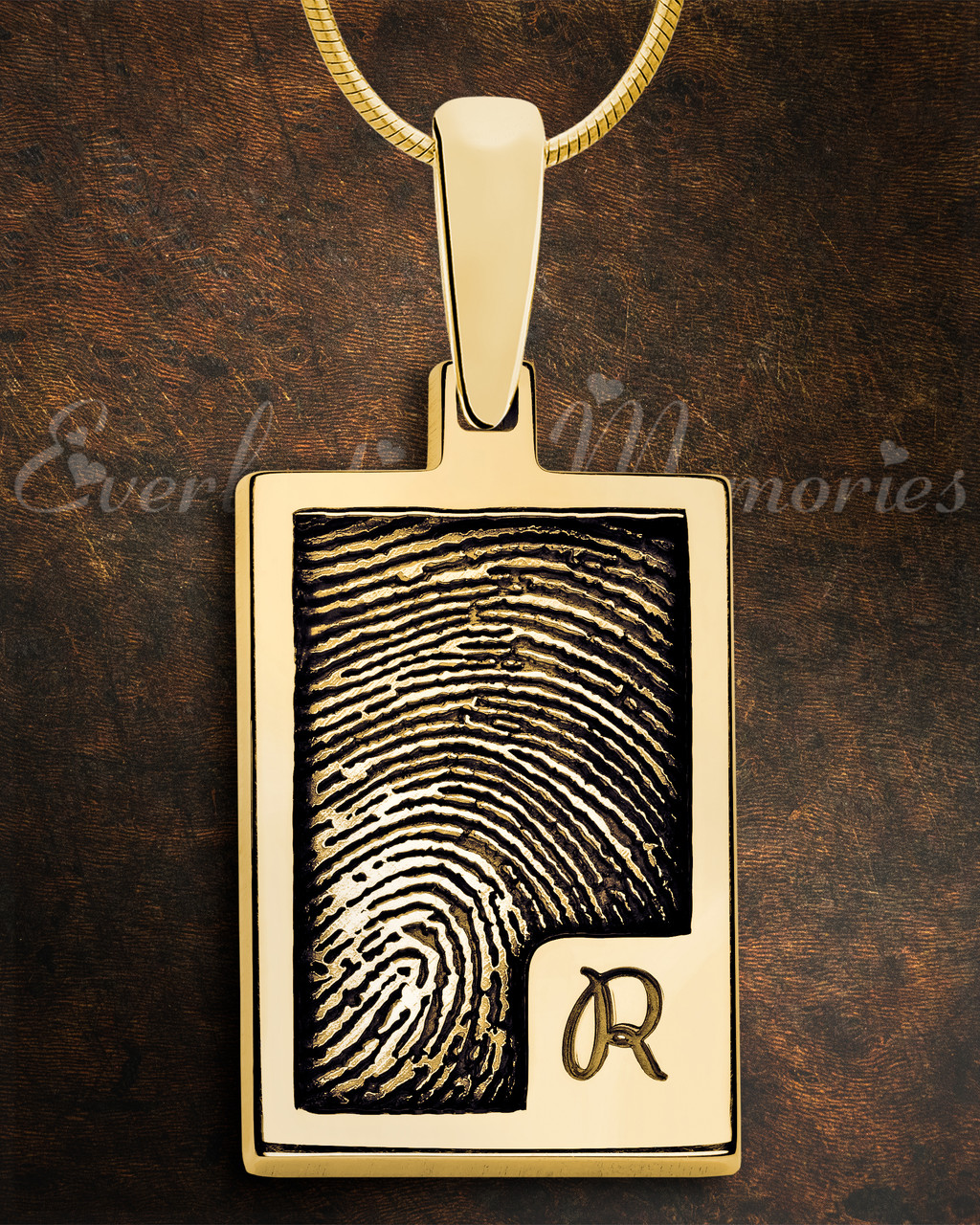 Solid 14k Gold Simple Rectangle Fingerprint Necklace, 14K Gold