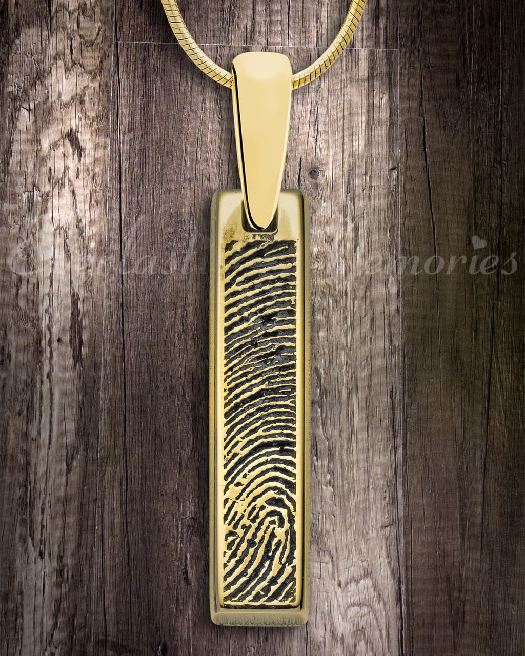 Gold Plated Sterling Fingerprint Tiny Bar Necklace with Signature on