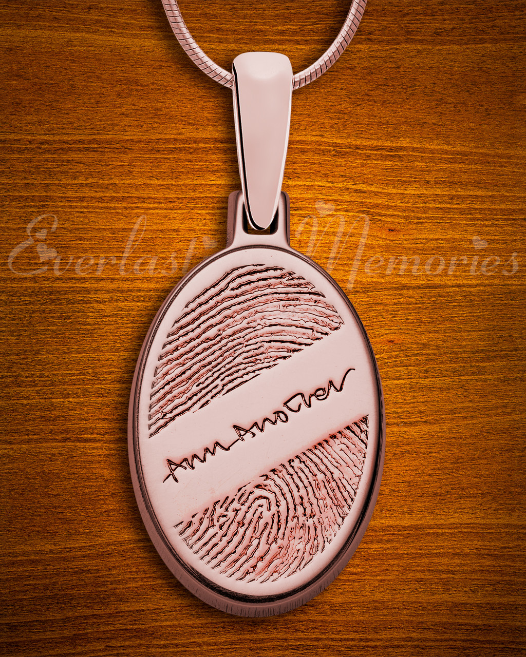 Rose Gold Plated Sterling Oval with Signature Fingerprint Necklace