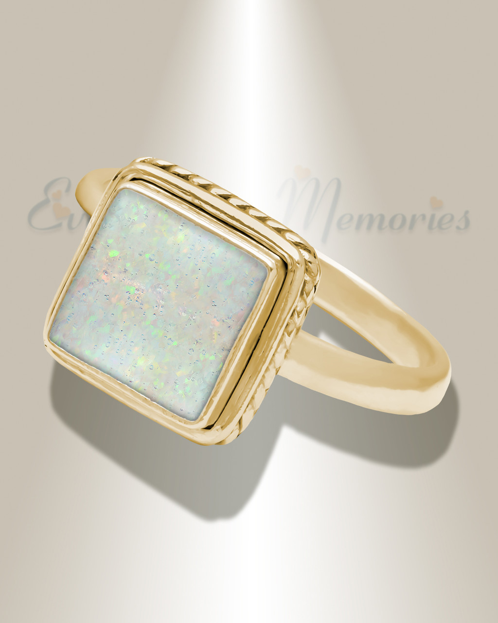 Solid 14K Gold Women's Granville Ash Ring with Crushed Cream Opal