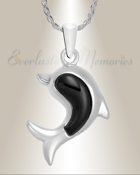 14k White Gold Onyx Dolphin Jewelry Urn