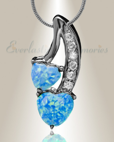 Black Blue Opal Calming Hearts Cremation Jewelry