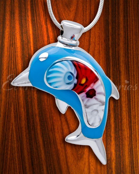Blue Graceful Dolphin Cremation Jewelry