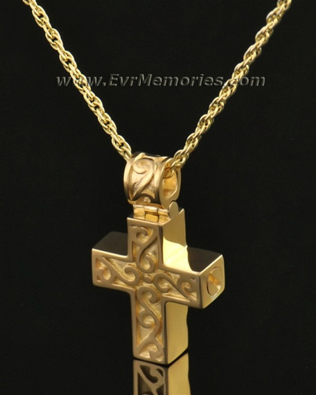 14k Gold Carved Cross Urn Jewelry