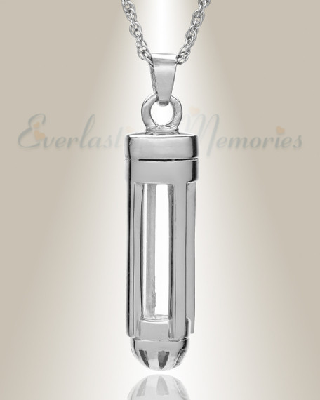 14k White Gold Dashing Cylinder Memorial Pendant
