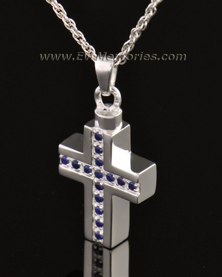14k White Gold Indigo Cross Memorial Locket