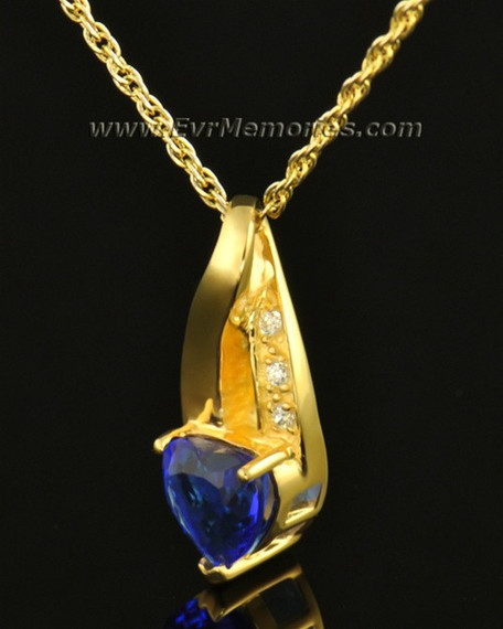 14k Gold Deep Blue Heart Memorial Locket