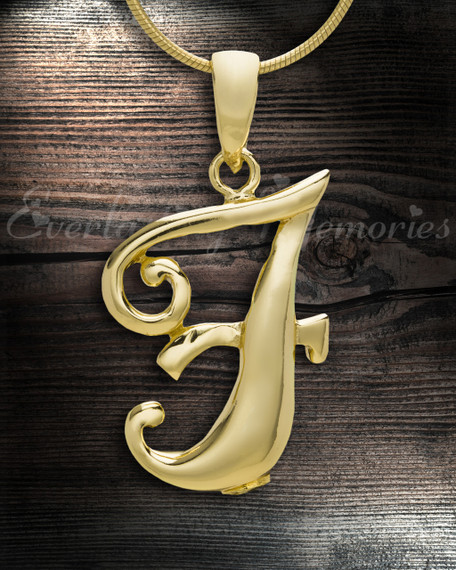 Gold "F" Initial Cremation Jewelry