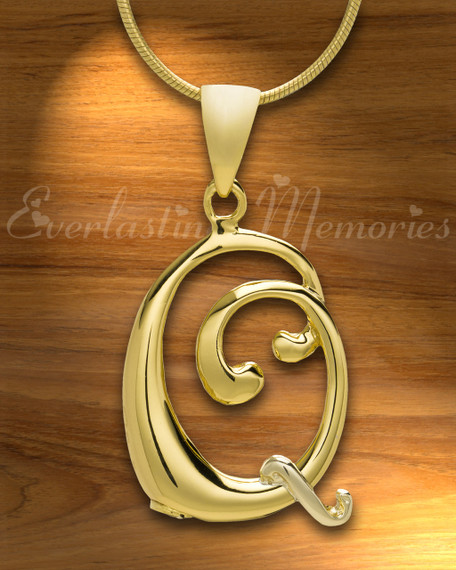 Gold "Q" Initial Cremation Jewelry