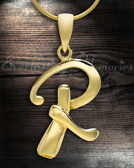 Gold "R" Initial Cremation Jewelry