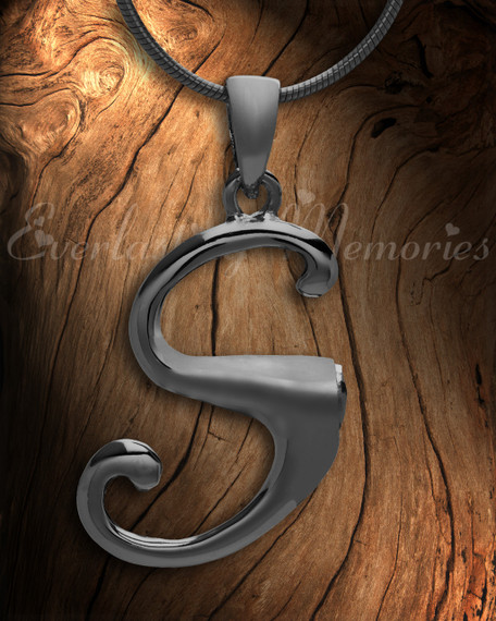 Black "S" Initial Cremation Jewelry