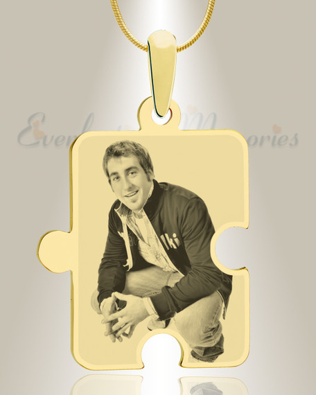 Large Puzzle Piece Photo Engraved Gold Plated Keepsake